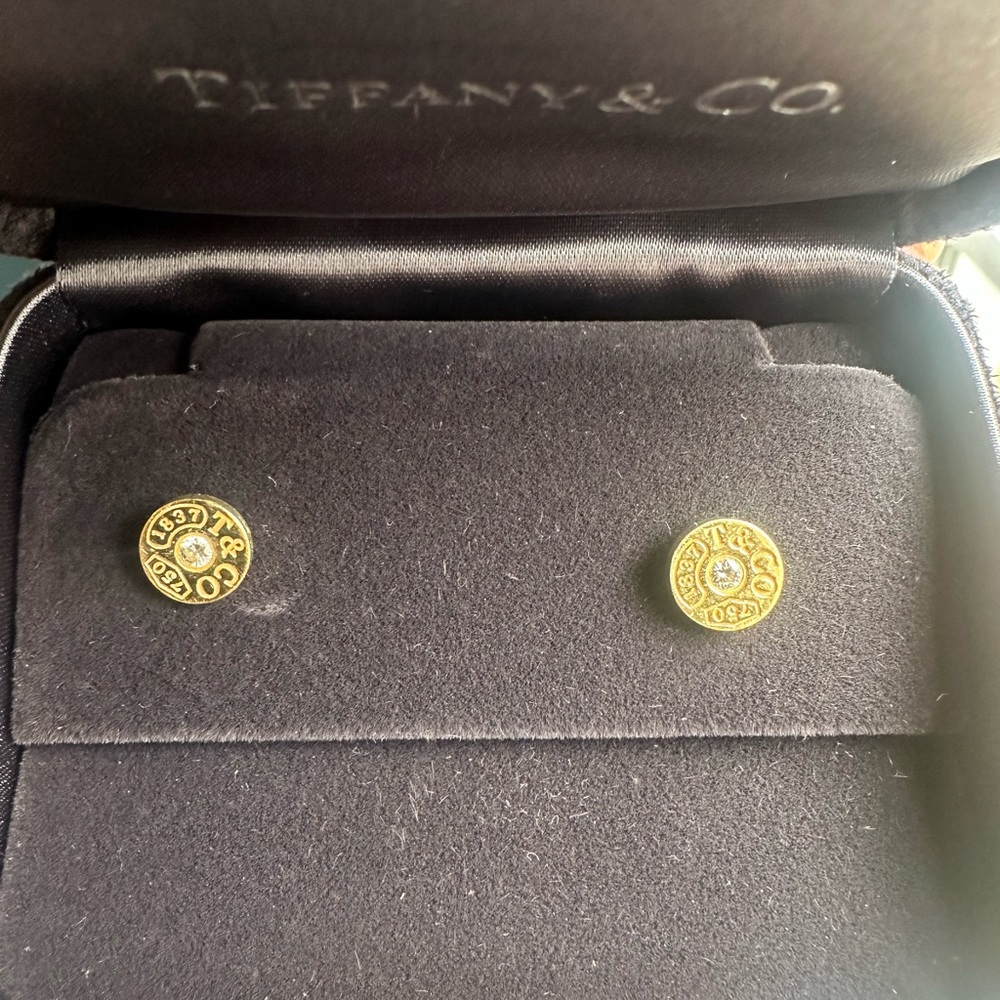 Tiffany & Co. 1837 Gold Circle Diamond Stud Earrings
